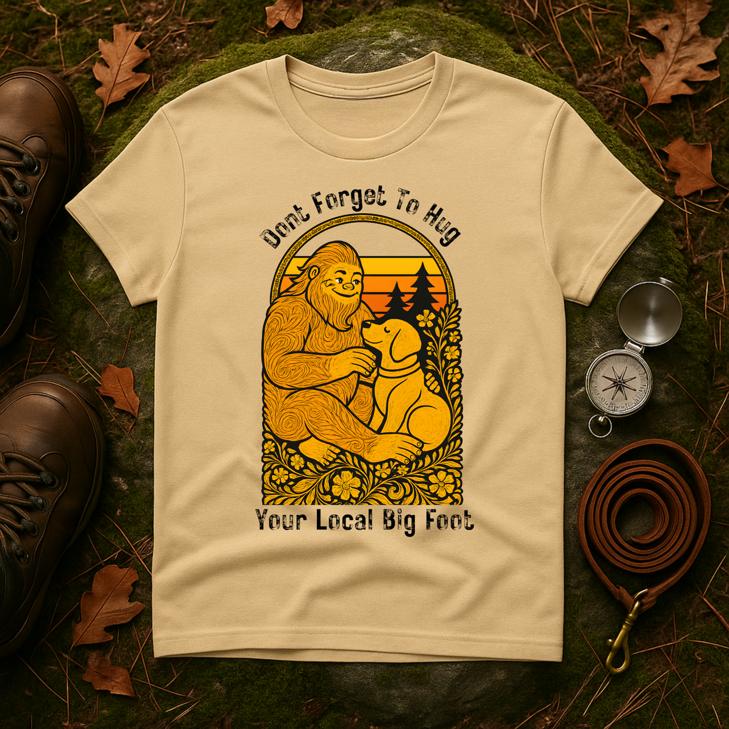 Bigfoot Hug T-Shirt — Sasquatch Dog Lover Tee