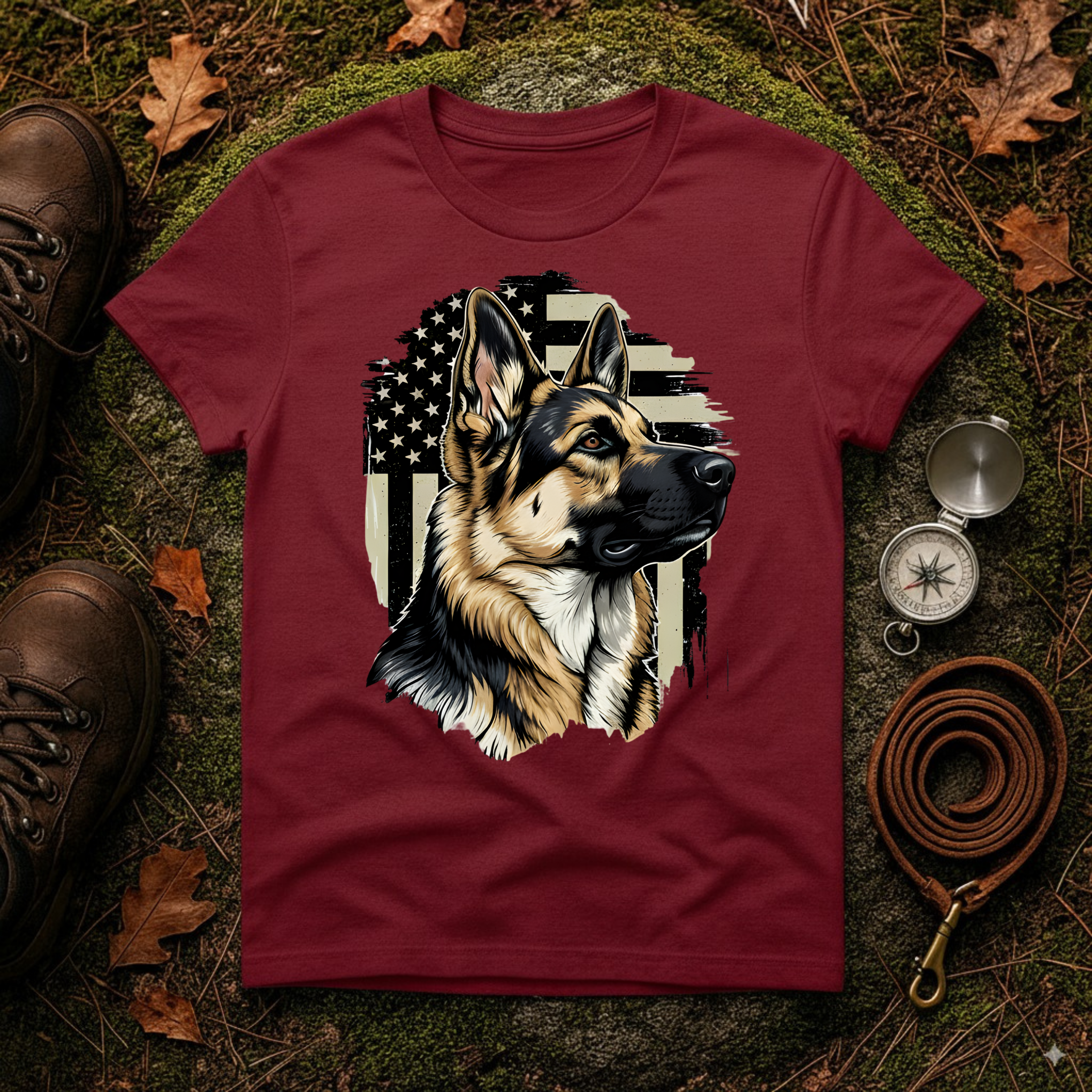 German Shepherd American Flag T-Shirt