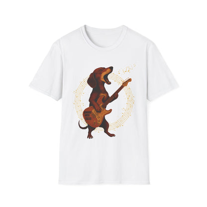 Rockin' Dachshund T-Shirt, Music Lover Tee, Unisex Dog Shirt, Gift for Pet Owners, Casual Wear, Birthday Gift, Festival Attire