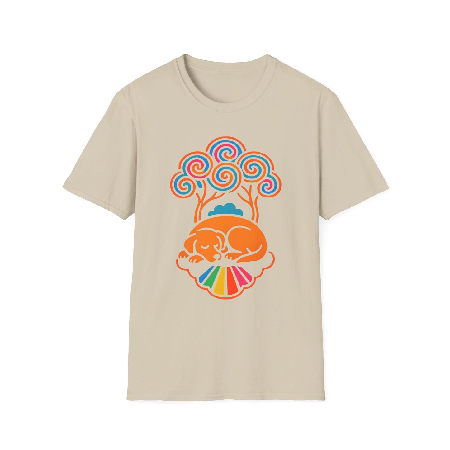 Colorful Sleeping Dog Trippy Tree Psychedelic T-Shirt , Comfortable Tee, Gift for Dog Lovers, Casual Style, Fun and Colorful Graphic
