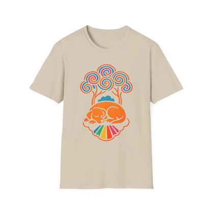 Colorful Sleeping Dog Trippy Tree Psychedelic T-Shirt , Comfortable Tee, Gift for Dog Lovers, Casual Style, Fun and Colorful Graphic