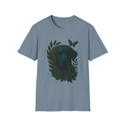 Cyber Floral Dog Silhouette T-Shirt - Unisex Softstyle Tee, Pet Lover Gift, Nature-Inspired Apparel, Casual Wear, Birthday Gift, Spring Fashion