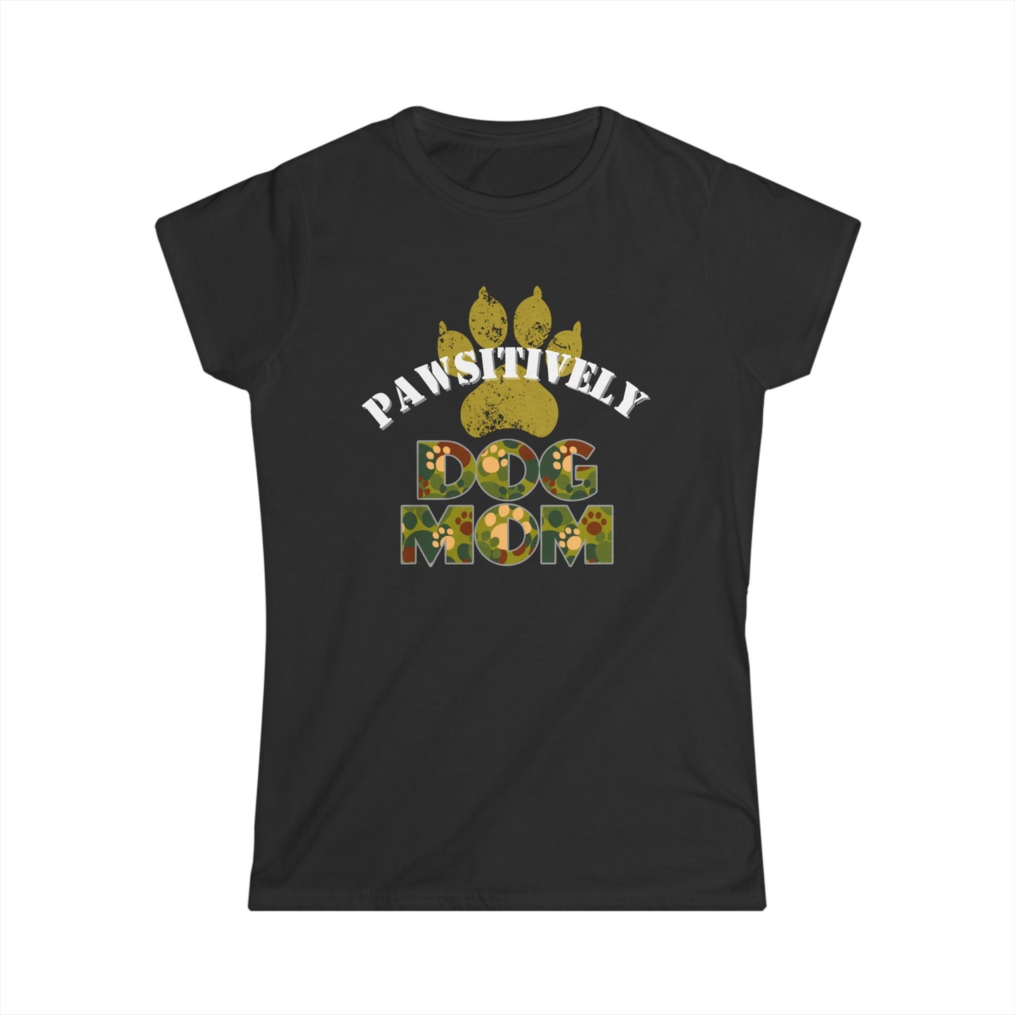 Pawsitively Dog Mom Shirt – Camo Paw Print Design