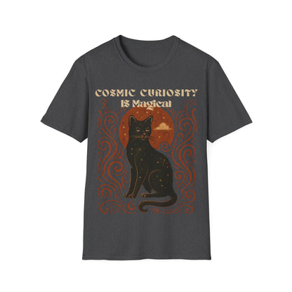 Cosmic Curiosity Black Cat T-Shirt, Magical Tee, Cat Lover Gift, Witchy Apparel, Autumn Outfit, Halloween Shirt
