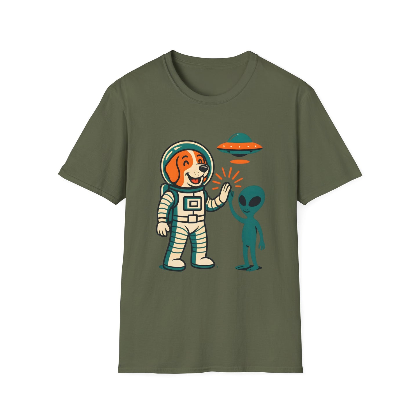 Alien High Five Dog T-Shirt – Funny Space Dog Tee for Animal Lovers, Casual Wear