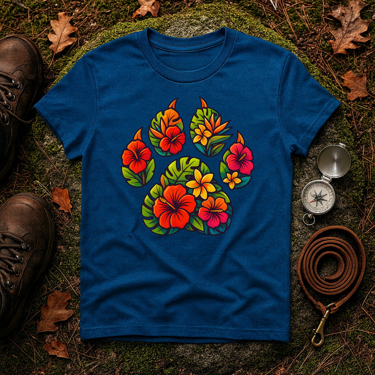 Tropical Paw Print T-Shirt | Hawaiian Dog Lover Graphic Tee