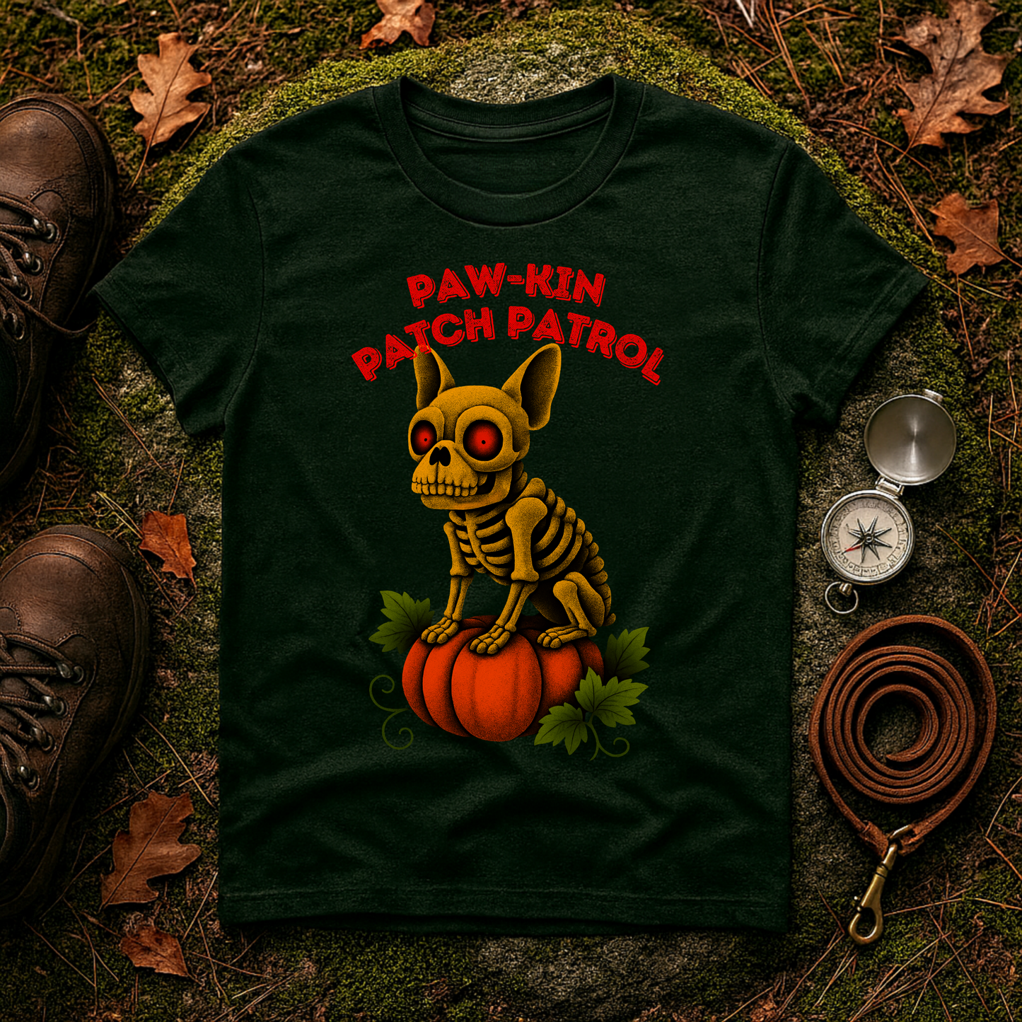 Paw-kin Patch Patrol Skeleton Frenchie Halloween T-Shirt