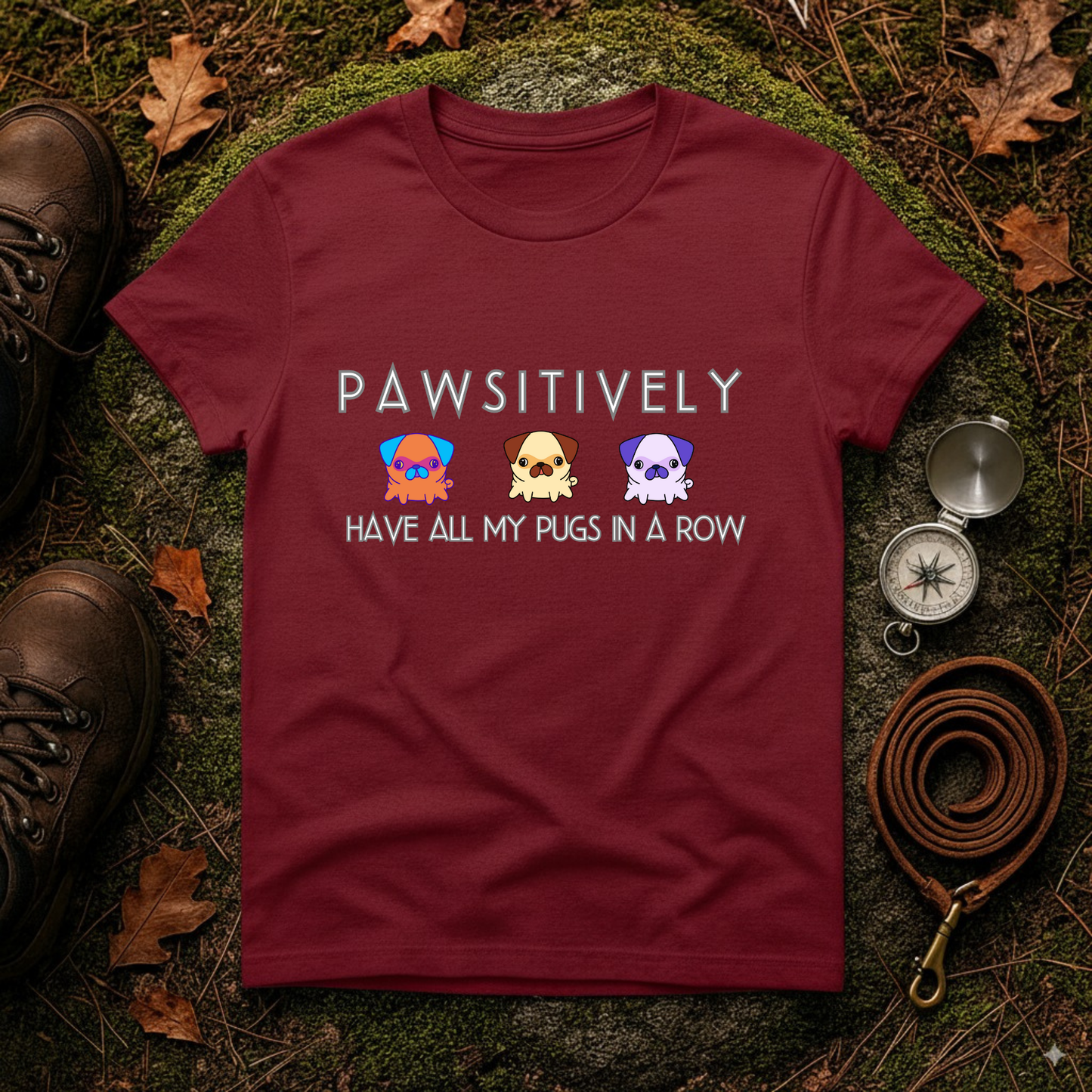 Funny Pug Shirt – Pawsitively All My Pugs in a Row Tee