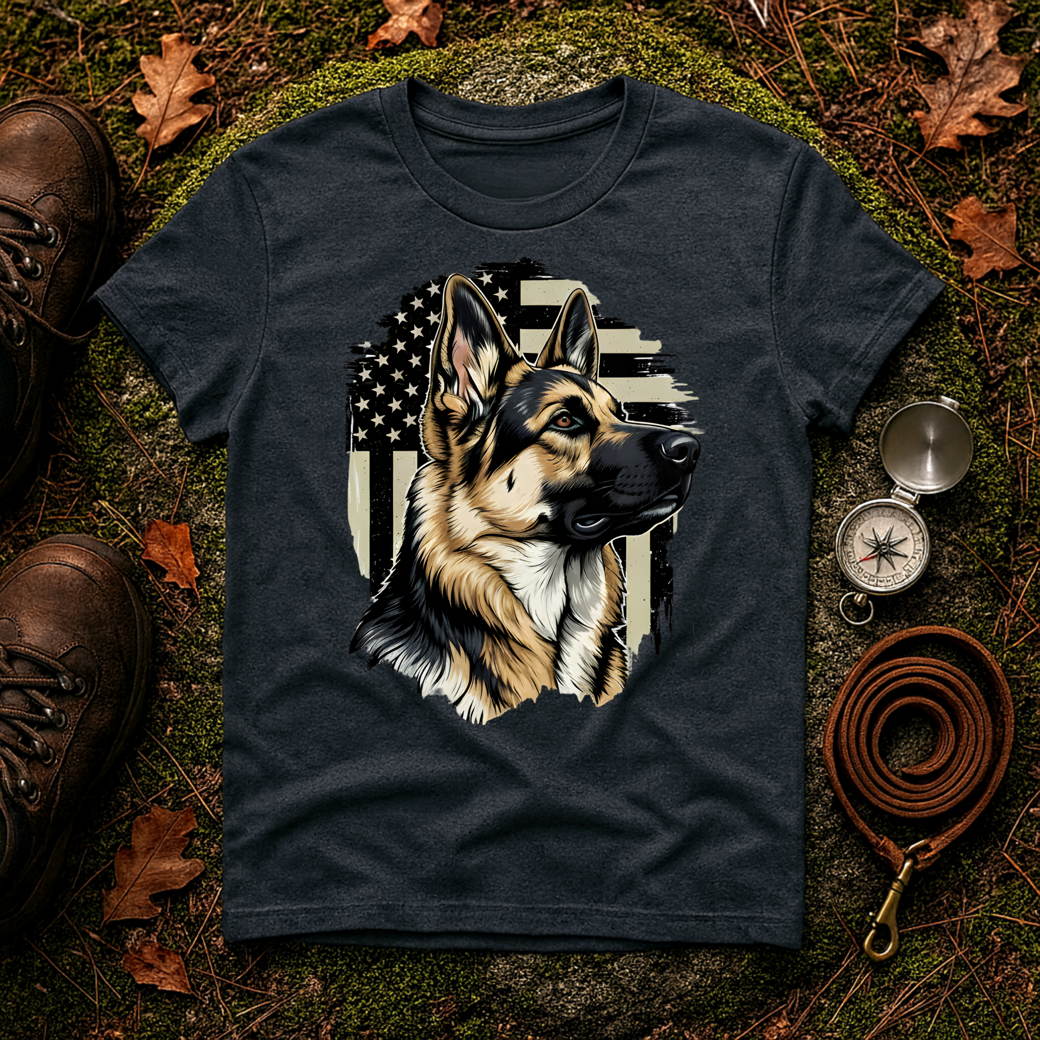 German Shepherd American Flag T-Shirt