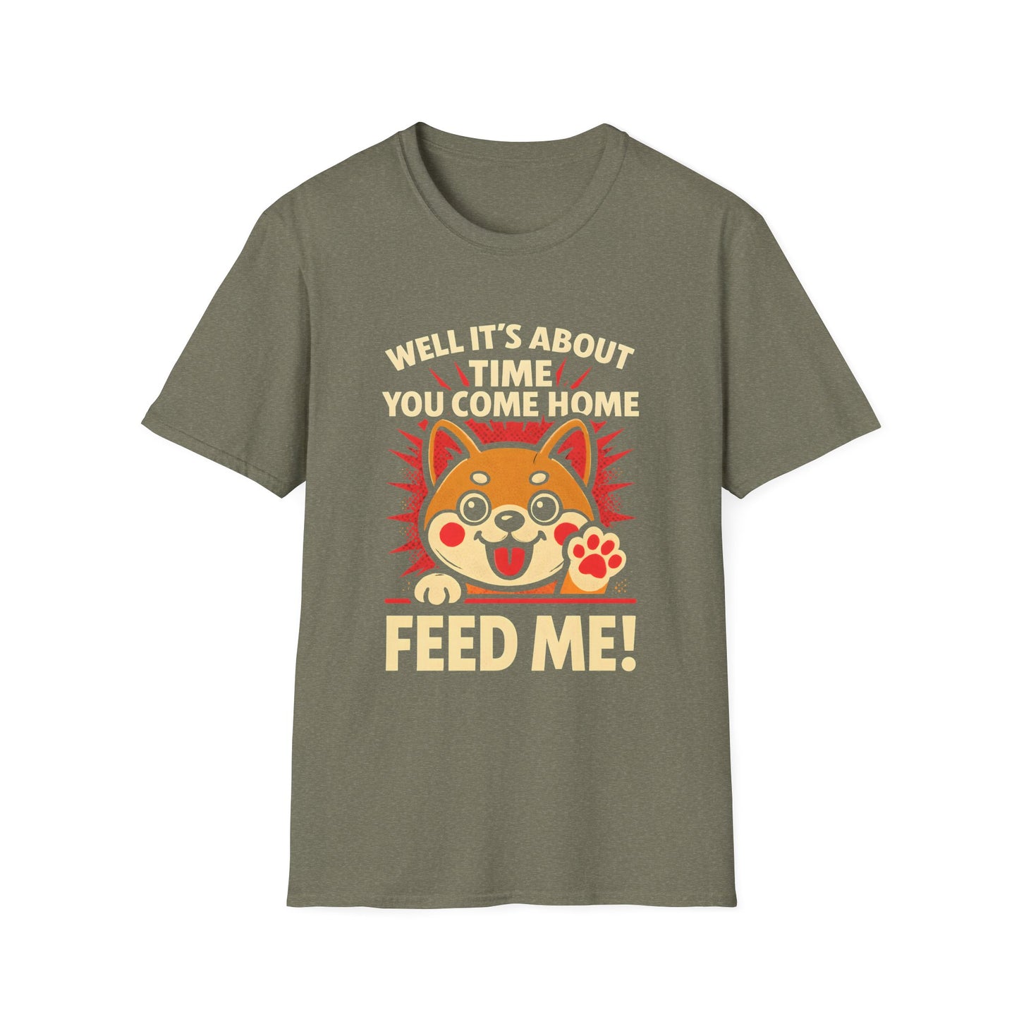 Funny Hungry Dog T-Shirt – Feed Me Pet Parent Humor Tee, Unisex Soft style T-Shirt - Cute Happy Dog Design