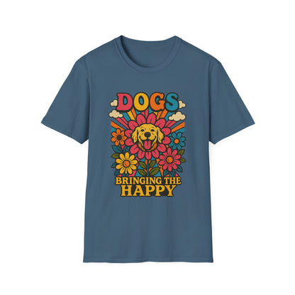 Dog Lovers Retro T-Shirt, Happy Dog Tee, Unisex Graphic Shirt, Gift for Dog Owners, Summer Casual Wear