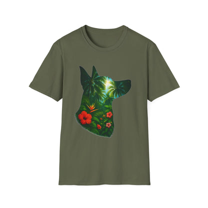 Floral Dog Silhouette T-Shirt, Nature Lover Tee, Unisex Animal Apparel, Summer Vibes Shirt, Gift for Pet Owners