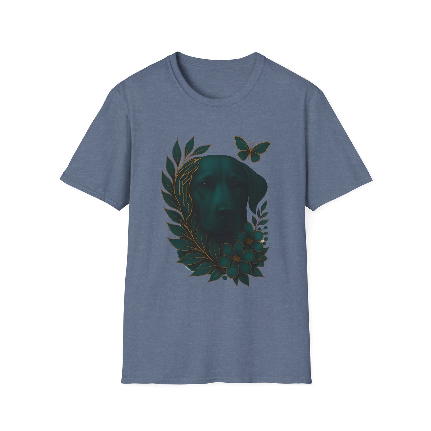 Cyber Floral Dog Silhouette T-Shirt - Unisex Softstyle Tee, Pet Lover Gift, Nature-Inspired Apparel, Casual Wear, Birthday Gift, Spring Fashion