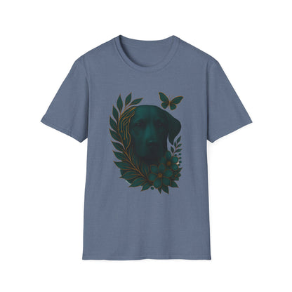 Cyber Floral Dog Silhouette T-Shirt - Unisex Softstyle Tee, Pet Lover Gift, Nature-Inspired Apparel, Casual Wear, Birthday Gift, Spring Fashion
