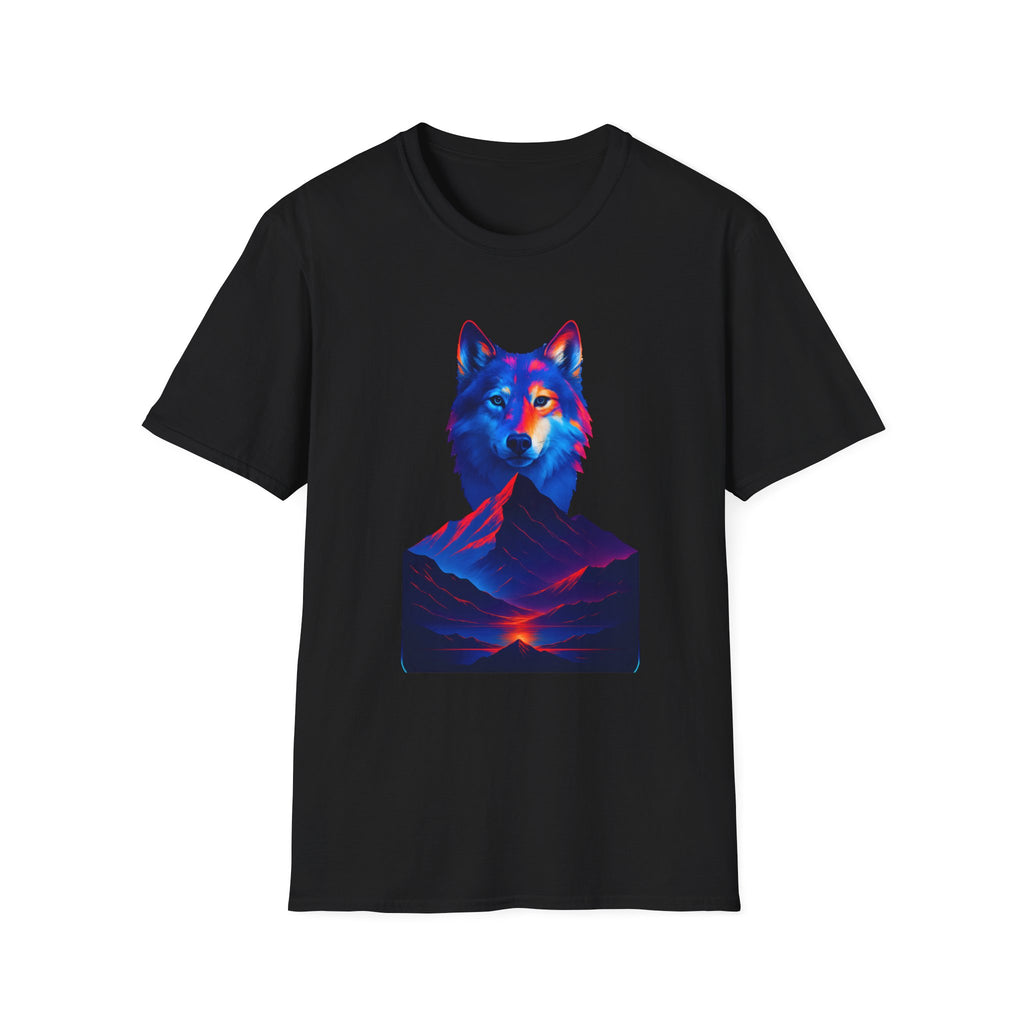 Neon Wolf and Mountain Sunset Spirit Animal T-Shirt