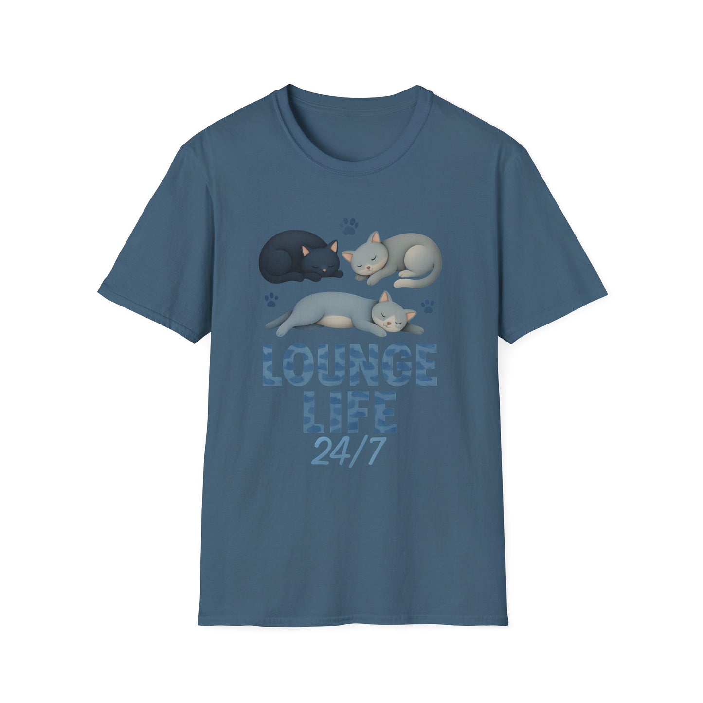 Lounge Life 24/7 Cute Sleeping Cats Funny T-Shirt,Gift for Cat Owners, Cat-Themed Apparel