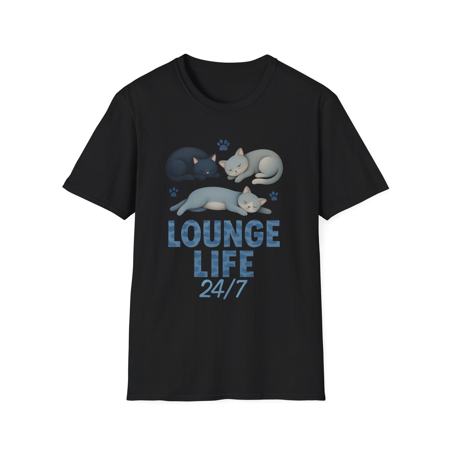 Lounge Life 24/7 Cute Sleeping Cats Funny T-Shirt,Gift for Cat Owners, Cat-Themed Apparel