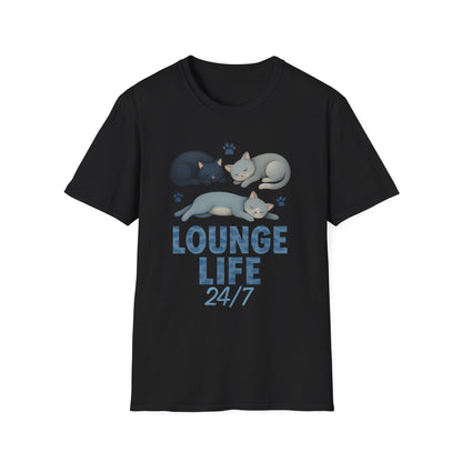 Lounge Life 24/7 Cute Sleeping Cats Funny T-Shirt,Gift for Cat Owners, Cat-Themed Apparel