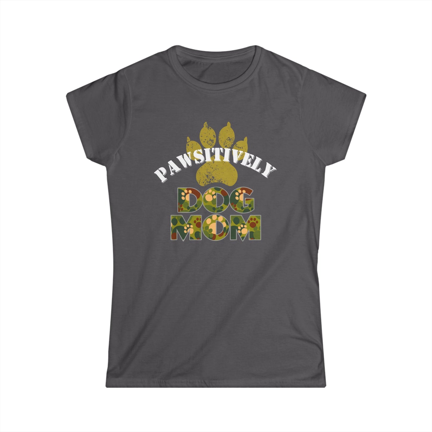 Pawsitively Dog Mom Shirt – Camo Paw Print Design