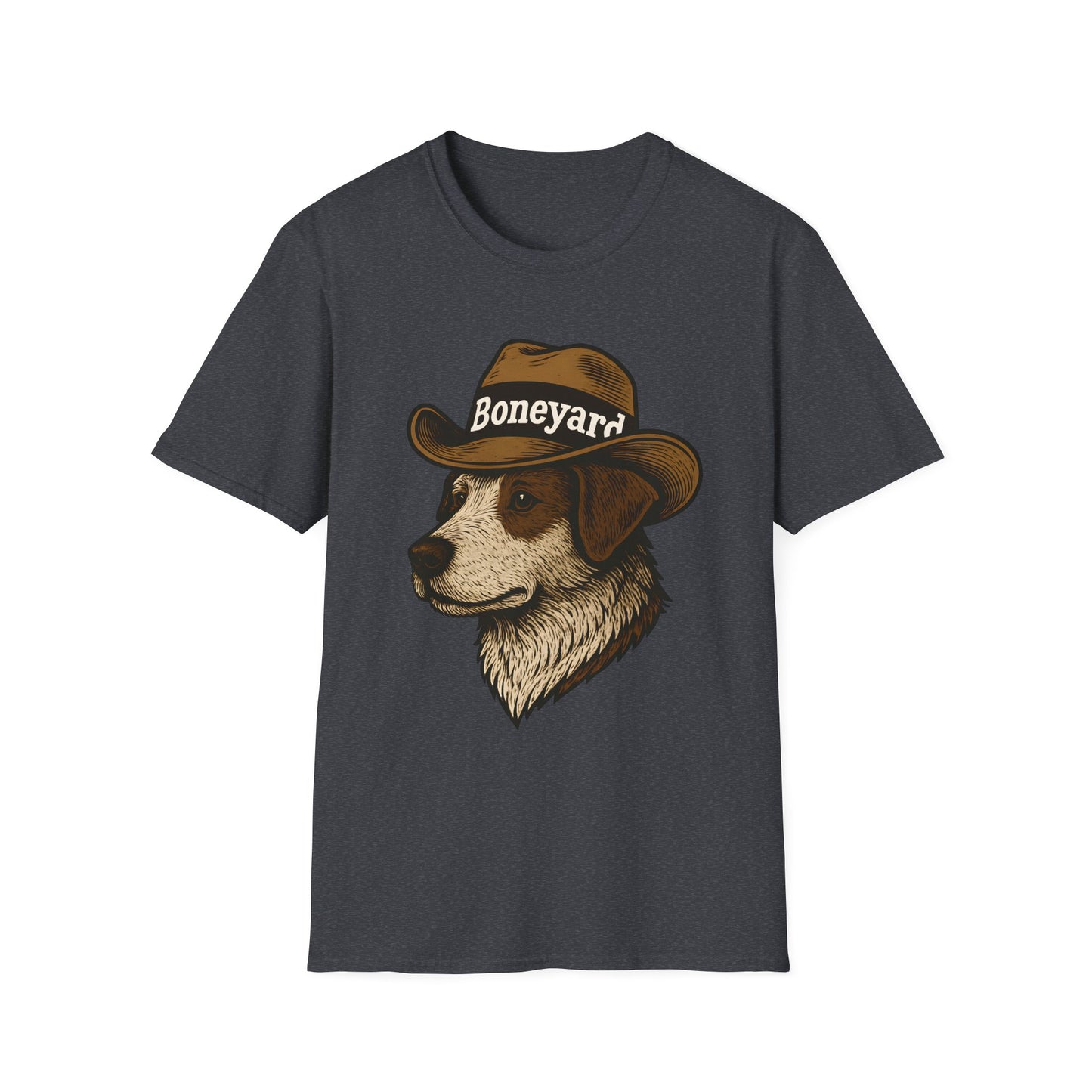Cowboy Dog T-Shirt – Boneyard Western Pet Lover Tee, Unisex Soft style T-Shirt, Animal Lover Gift, Casual Wear, Pet Owner Apparel, Birthday Present