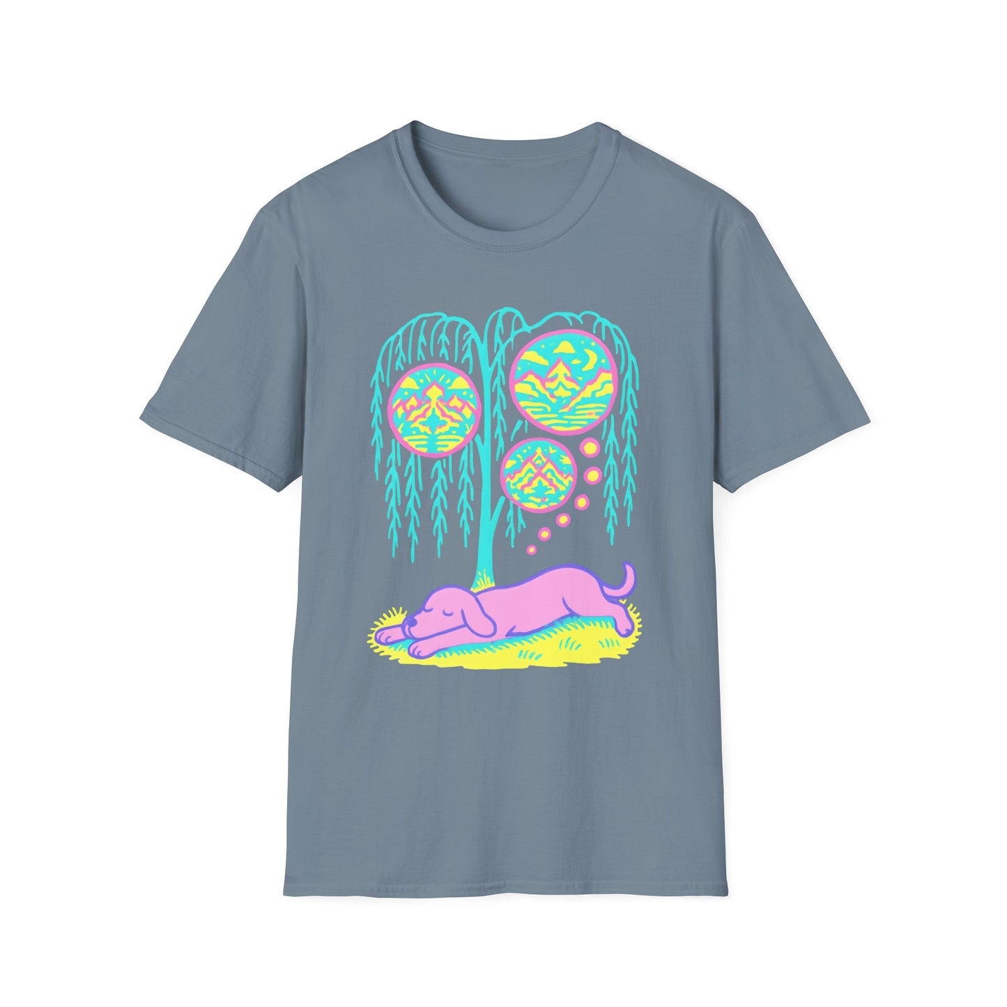 Vibrant Dreaming Dog Psychedelic Nature Art Colorful T-Shirt