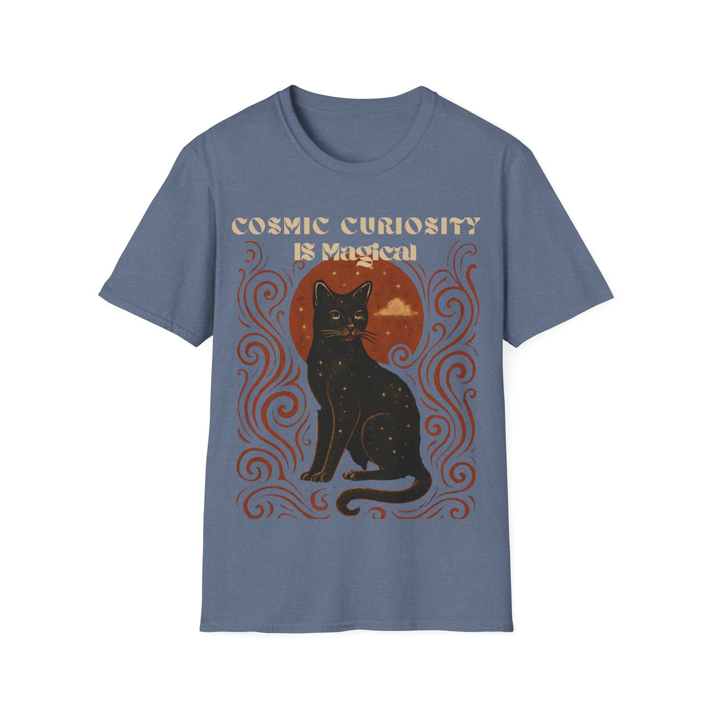 Cosmic Curiosity Black Cat T-Shirt, Magical Tee, Cat Lover Gift, Witchy Apparel, Autumn Outfit, Halloween Shirt