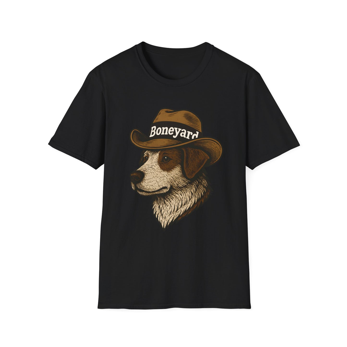 Cowboy Dog T-Shirt – Boneyard Western Pet Lover Tee, Unisex Soft style T-Shirt, Animal Lover Gift, Casual Wear, Pet Owner Apparel, Birthday Present