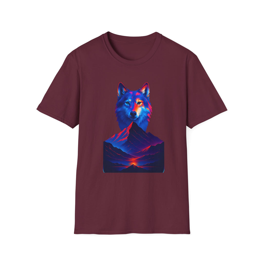 Neon Wolf and Mountain Sunset Spirit Animal T-Shirt