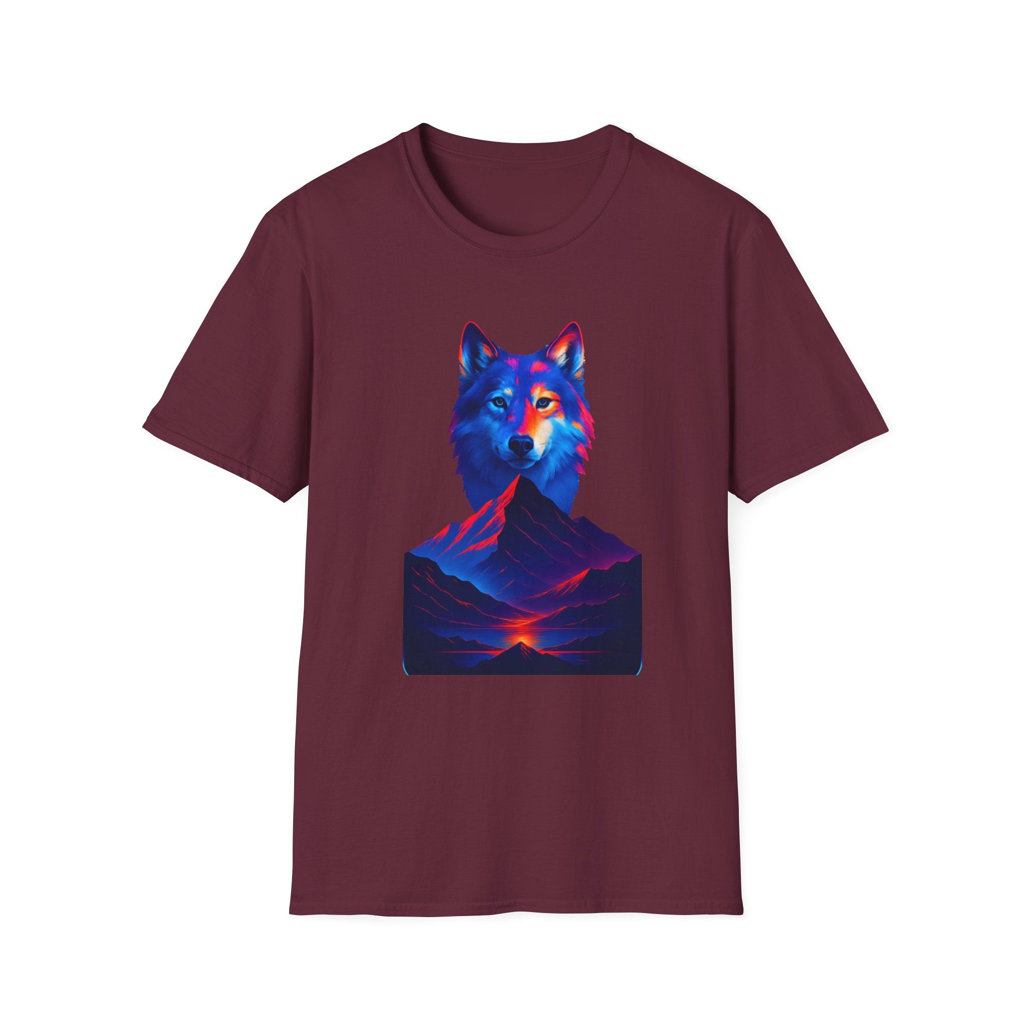 Neon Wolf and Mountain Sunset Spirit Animal T-Shirt