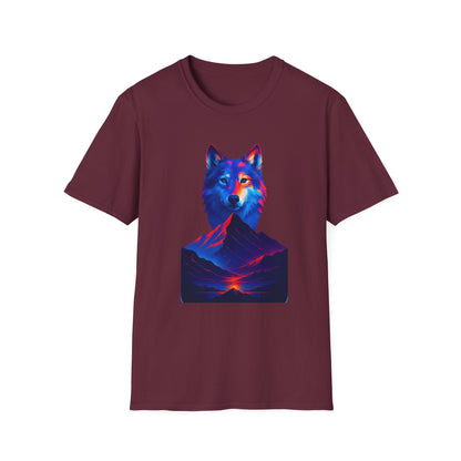 Neon Wolf and Mountain Sunset Spirit Animal T-Shirt