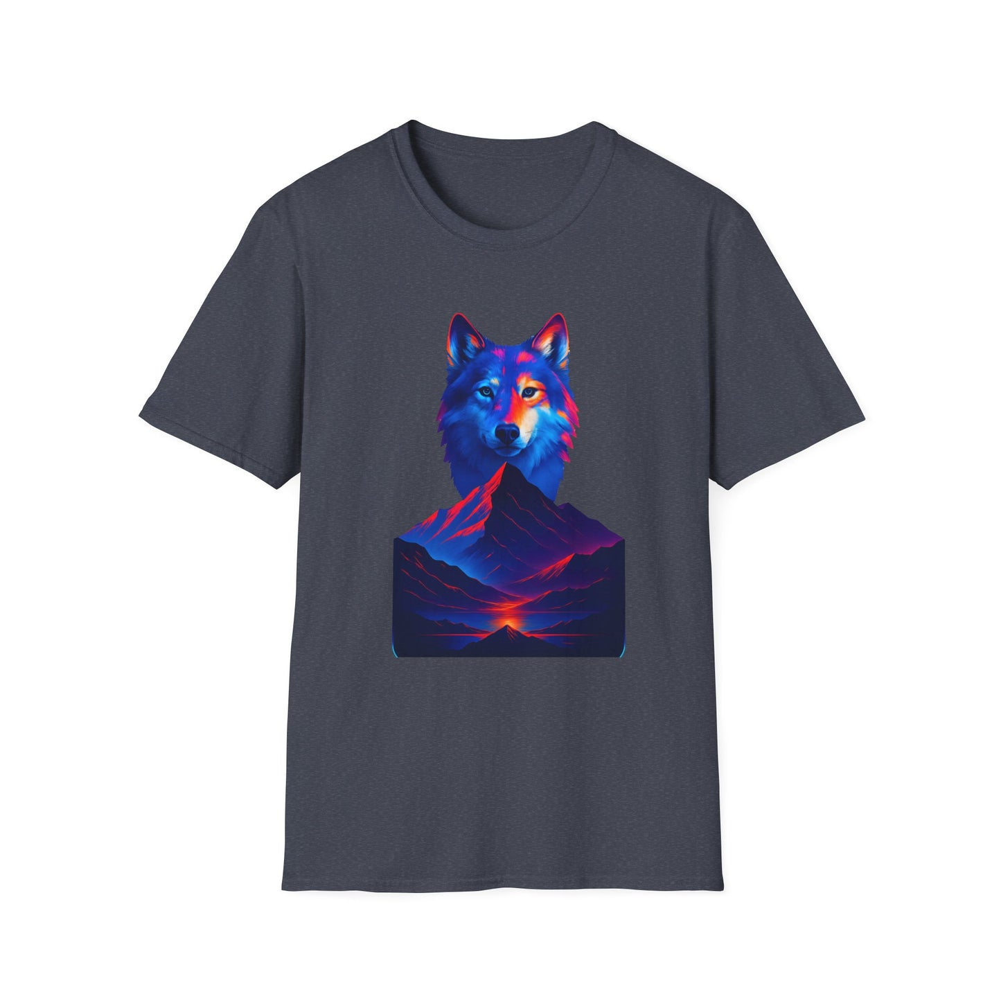 Neon Wolf and Mountain Sunset Spirit Animal T-Shirt