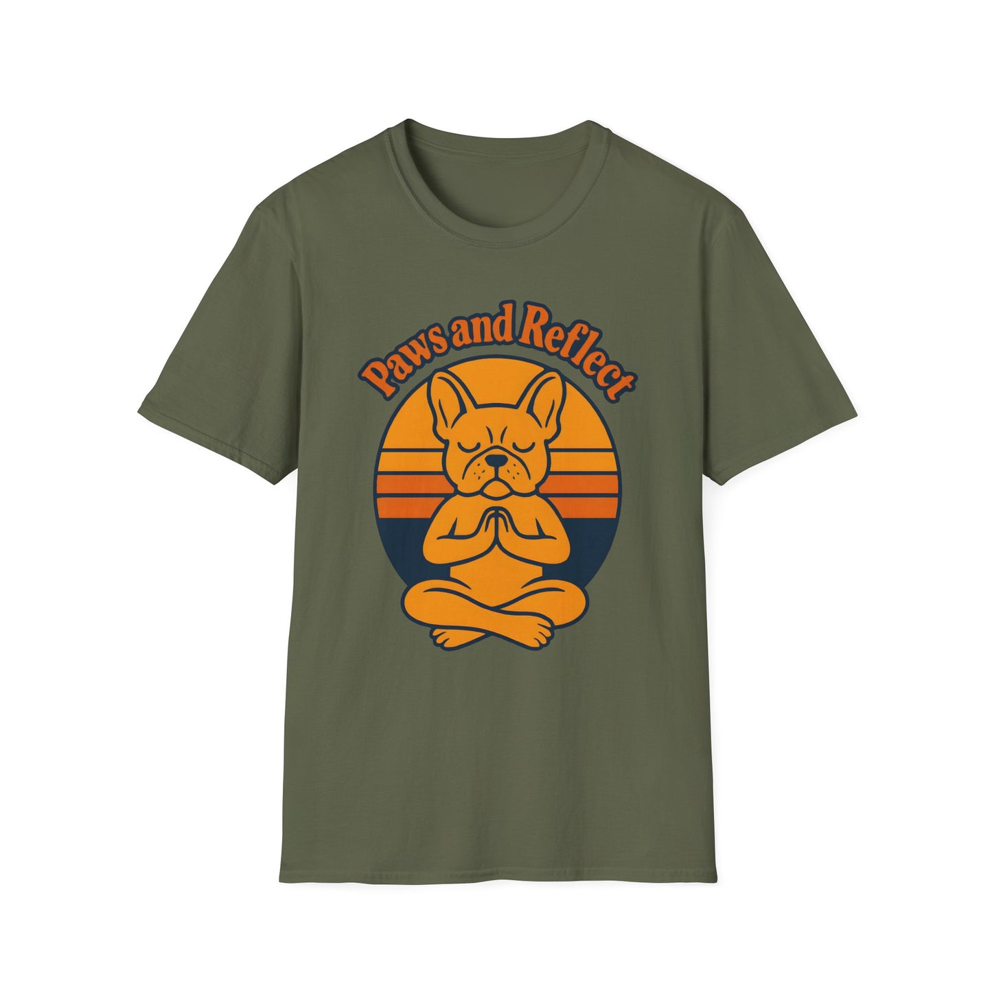 Meditative French Bulldog T-Shirt, Paws and Reflect Tee, Unisex Softstyle, Dog Lover Gift, Relaxation Shirt