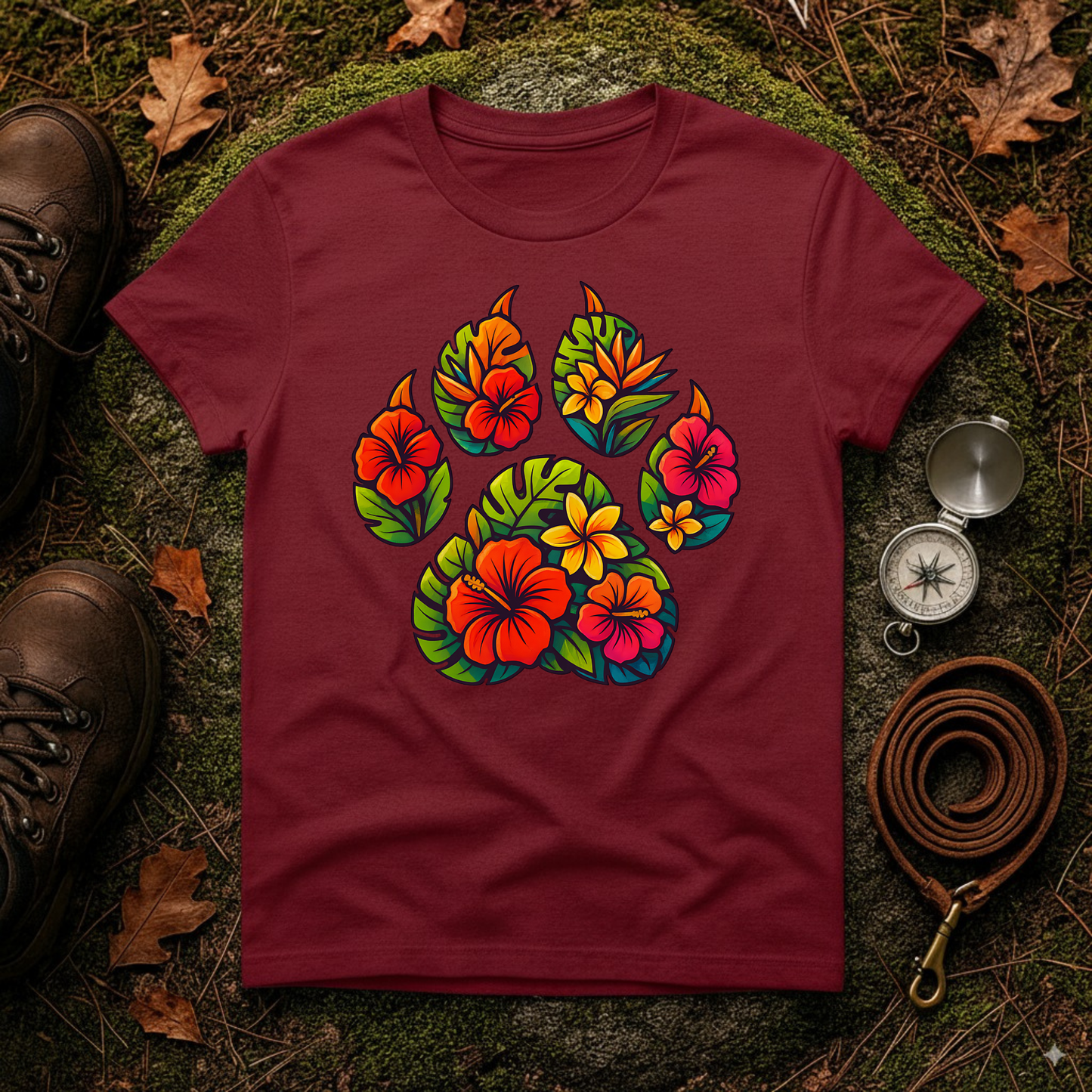 Tropical Paw Print T-Shirt | Hawaiian Dog Lover Graphic Tee