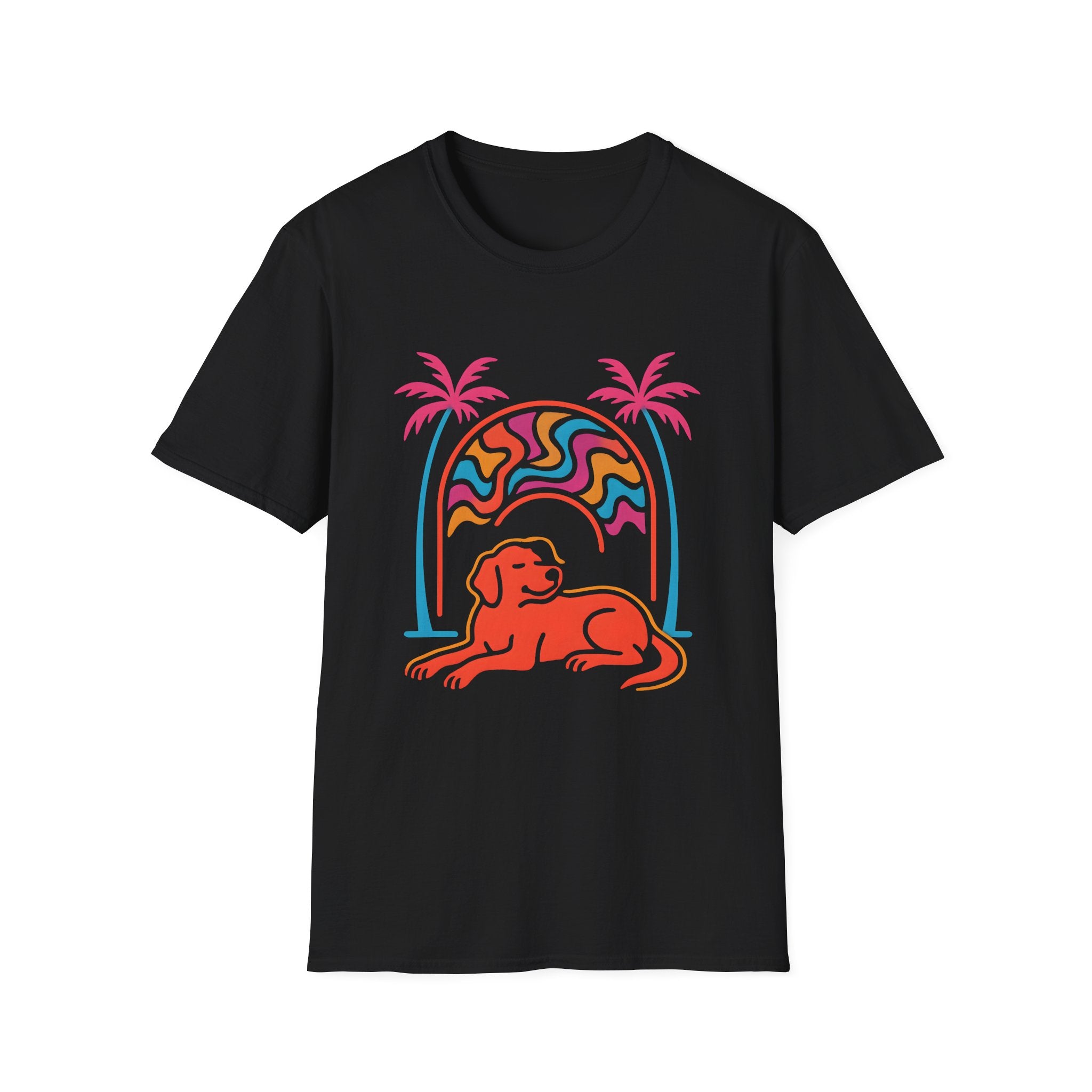Psychedelic Dog Palm Trees T-Shirt