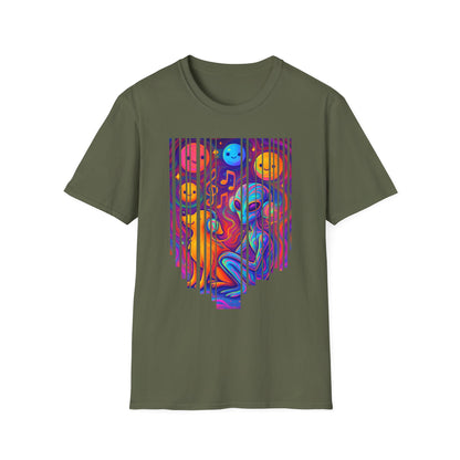 Psychedelic Alien & Dog Music T-Shirt Trippy Space ArtSummer Outfit, Festival Shirt