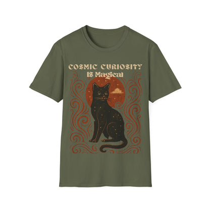Cosmic Curiosity Black Cat T-Shirt, Magical Tee, Cat Lover Gift, Witchy Apparel, Autumn Outfit, Halloween Shirt