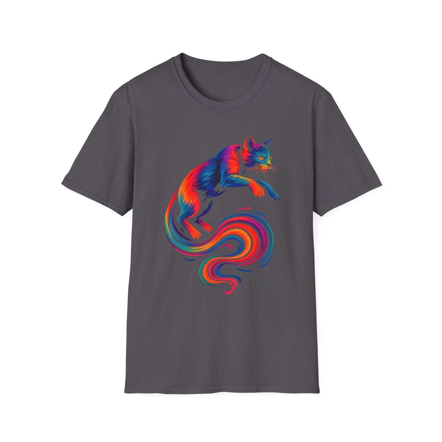 Rainbow Cat Unisex Softstyle T-Shirt, Colorful Cat Tee, Gift for Cat Lovers, Cute Pet Shirt, Fun Casual Outfit, Pride Apparel