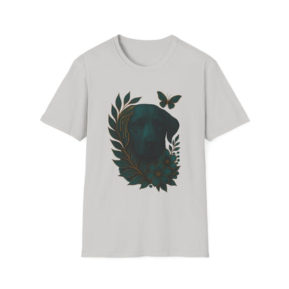 Cyber Floral Dog Silhouette T-Shirt - Unisex Softstyle Tee, Pet Lover Gift, Nature-Inspired Apparel, Casual Wear, Birthday Gift, Spring Fashion