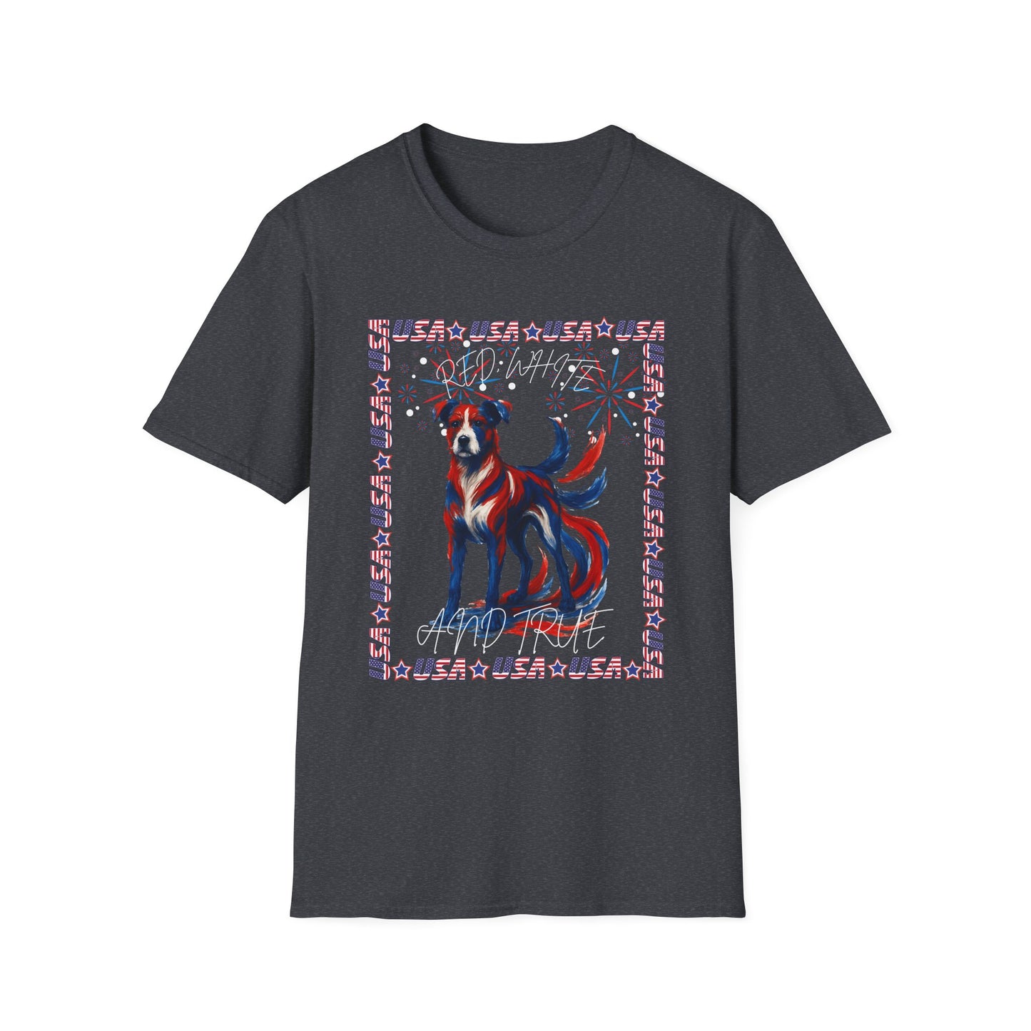 Patriotic Dog T-Shirt | Unisex Softstyle Tee | 4th of July | Casual Wear | Gift for Dog Lovers | Fun Summer Shirt