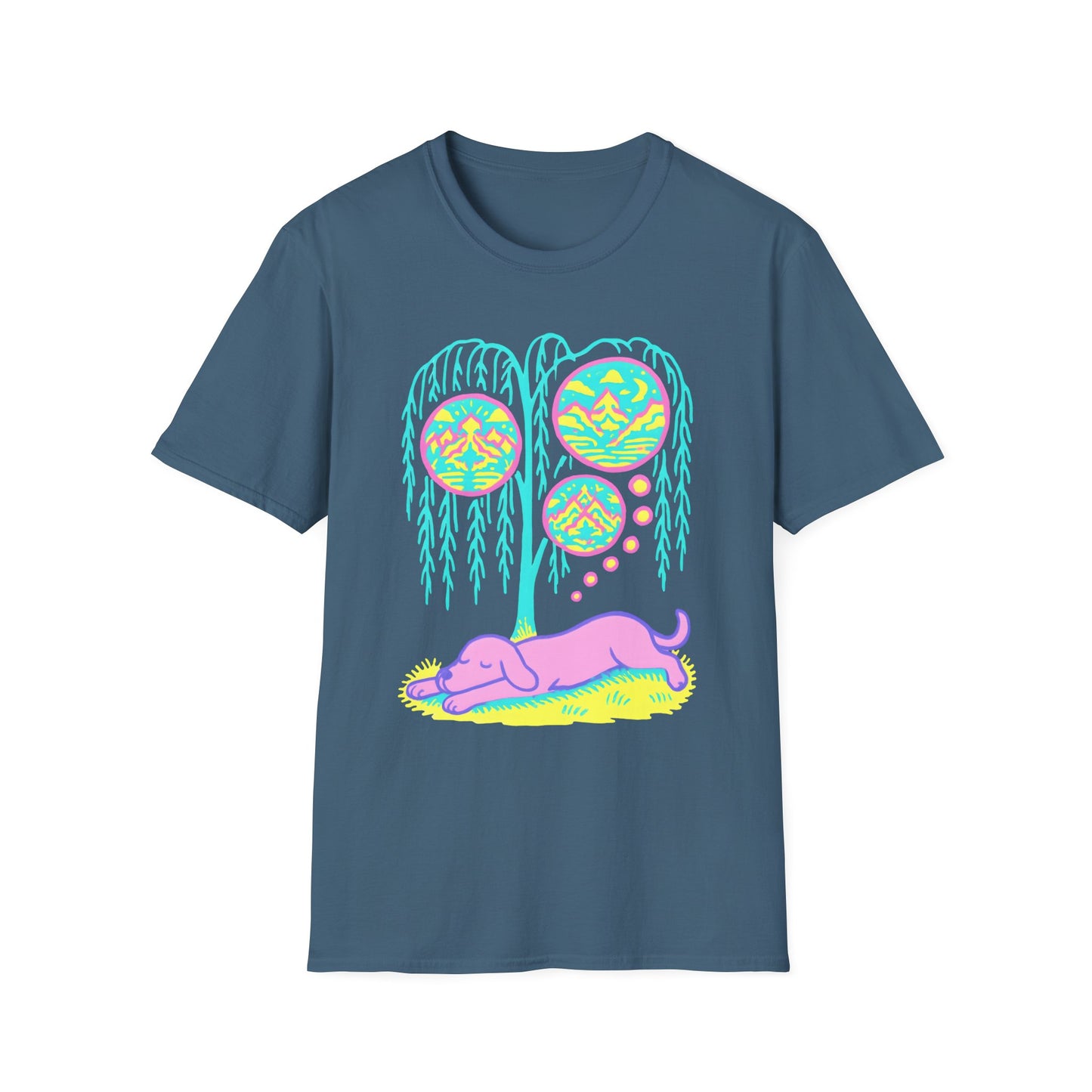 Vibrant Dreaming Dog Psychedelic Nature Art Colorful T-Shirt