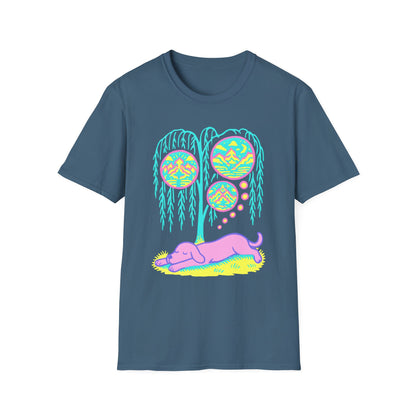 Vibrant Dreaming Dog Psychedelic Nature Art Colorful T-Shirt