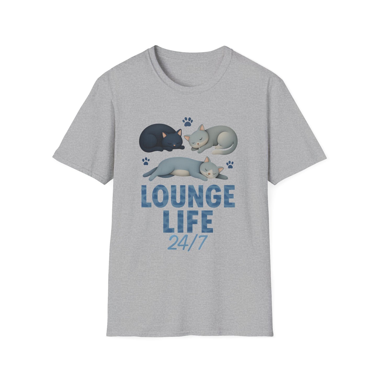 Lounge Life 24/7 Cute Sleeping Cats Funny T-Shirt,Gift for Cat Owners, Cat-Themed Apparel
