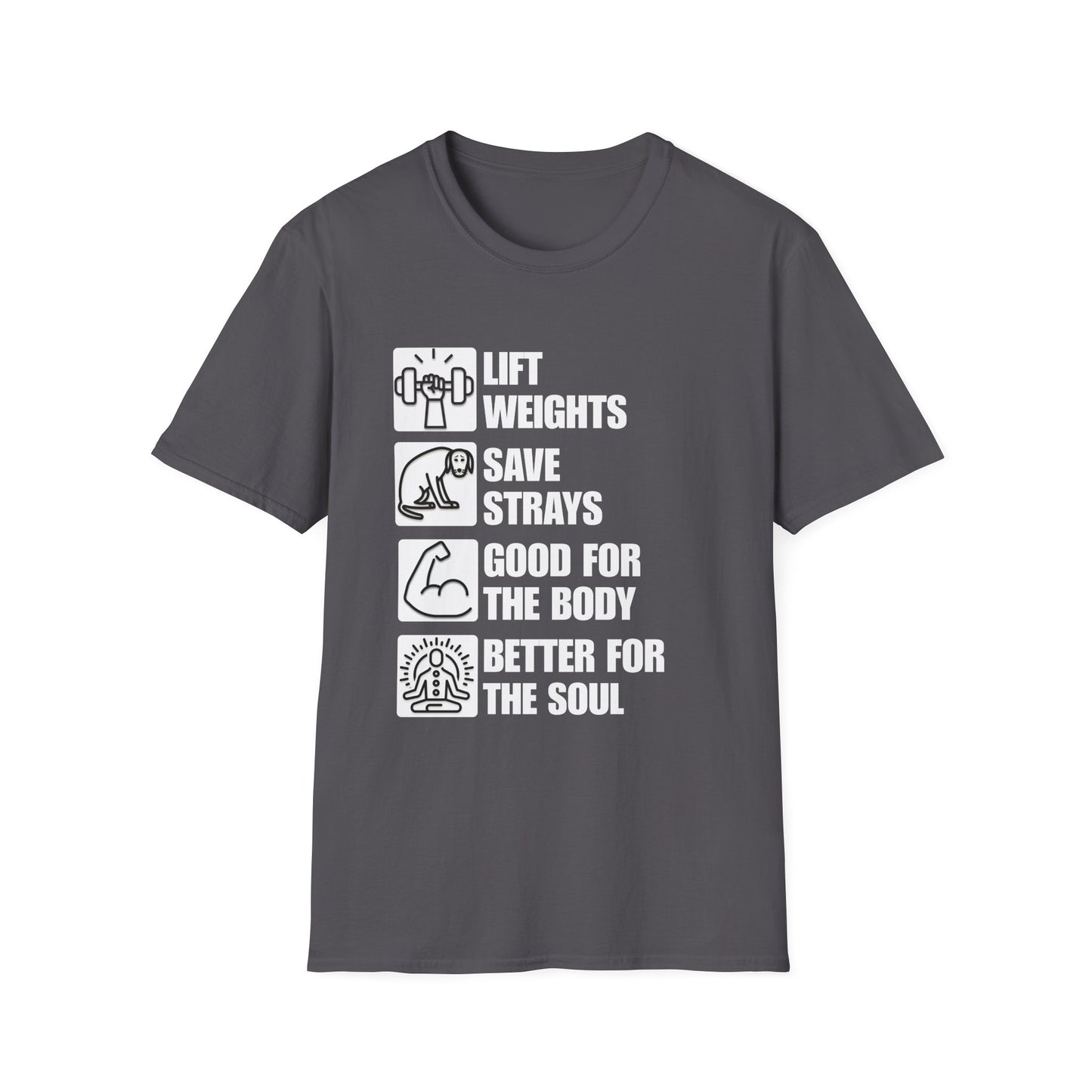 Lift Weights Save Strays T-Shirt | Fitness Dog Rescue Tee