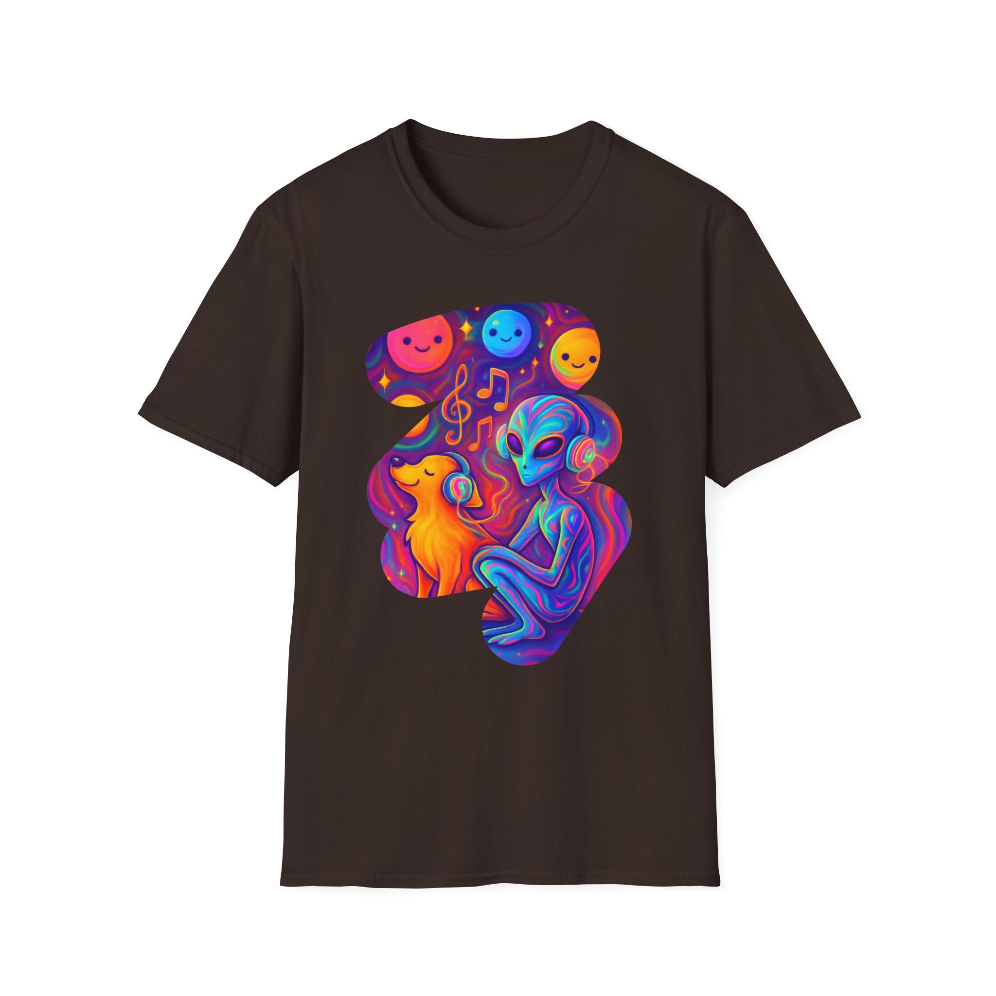 Psychedelic Alien Dog Headphones T-Shirt