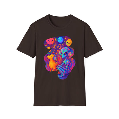 Psychedelic Alien Dog Headphones T-Shirt - Music Tee