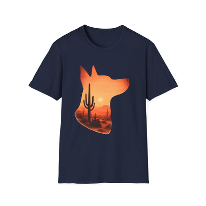 Desert Dog Silhouette T-Shirt | Unisex Graphic Tee, Dog Lover Gift, Nature Vibe Shirt, Outdoor Adventure Apparel, Casual Everyday Wear