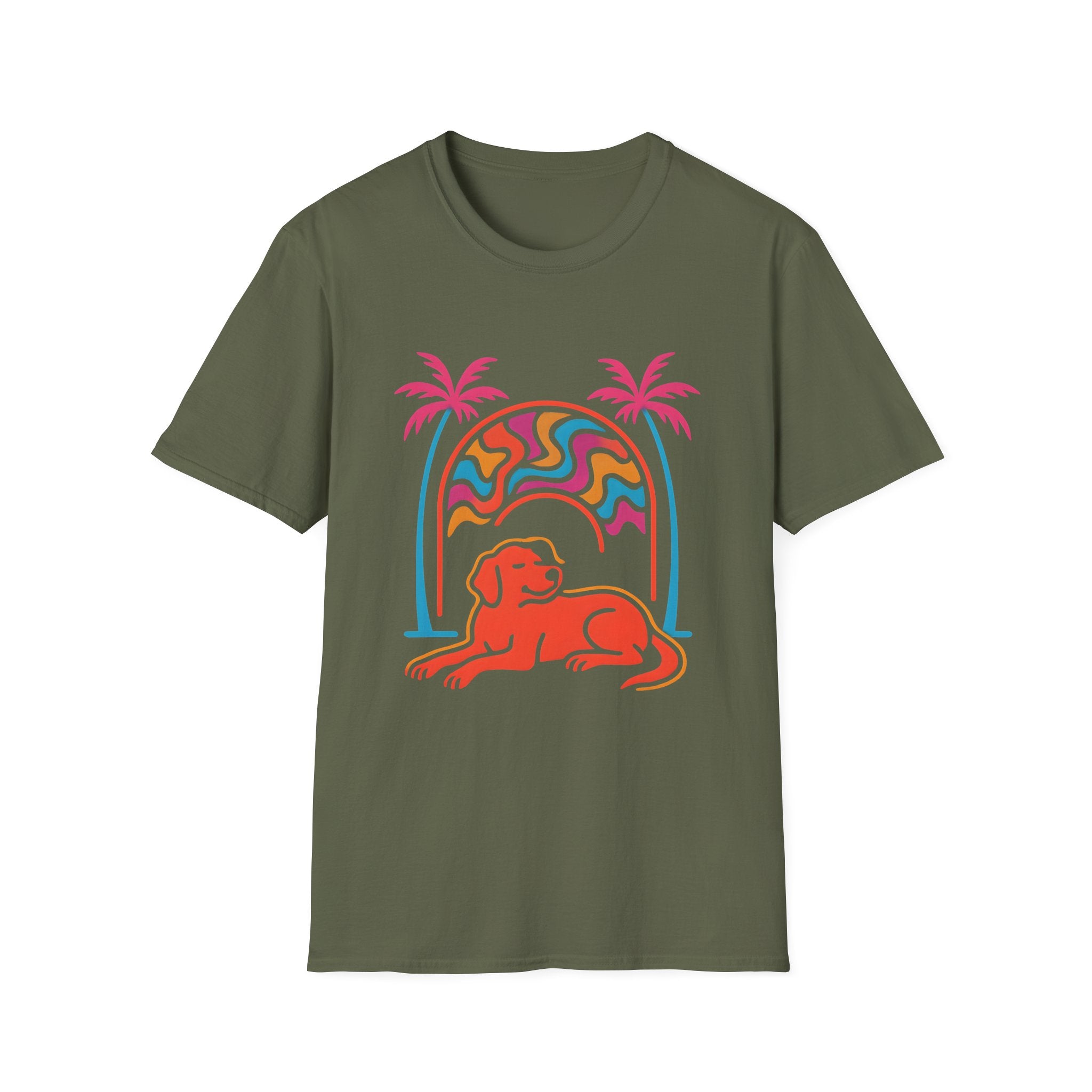 Psychedelic Dog Palm Trees T-Shirt
