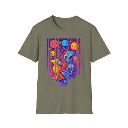 Psychedelic Alien & Dog Music T-Shirt Trippy Space ArtSummer Outfit, Festival Shirt