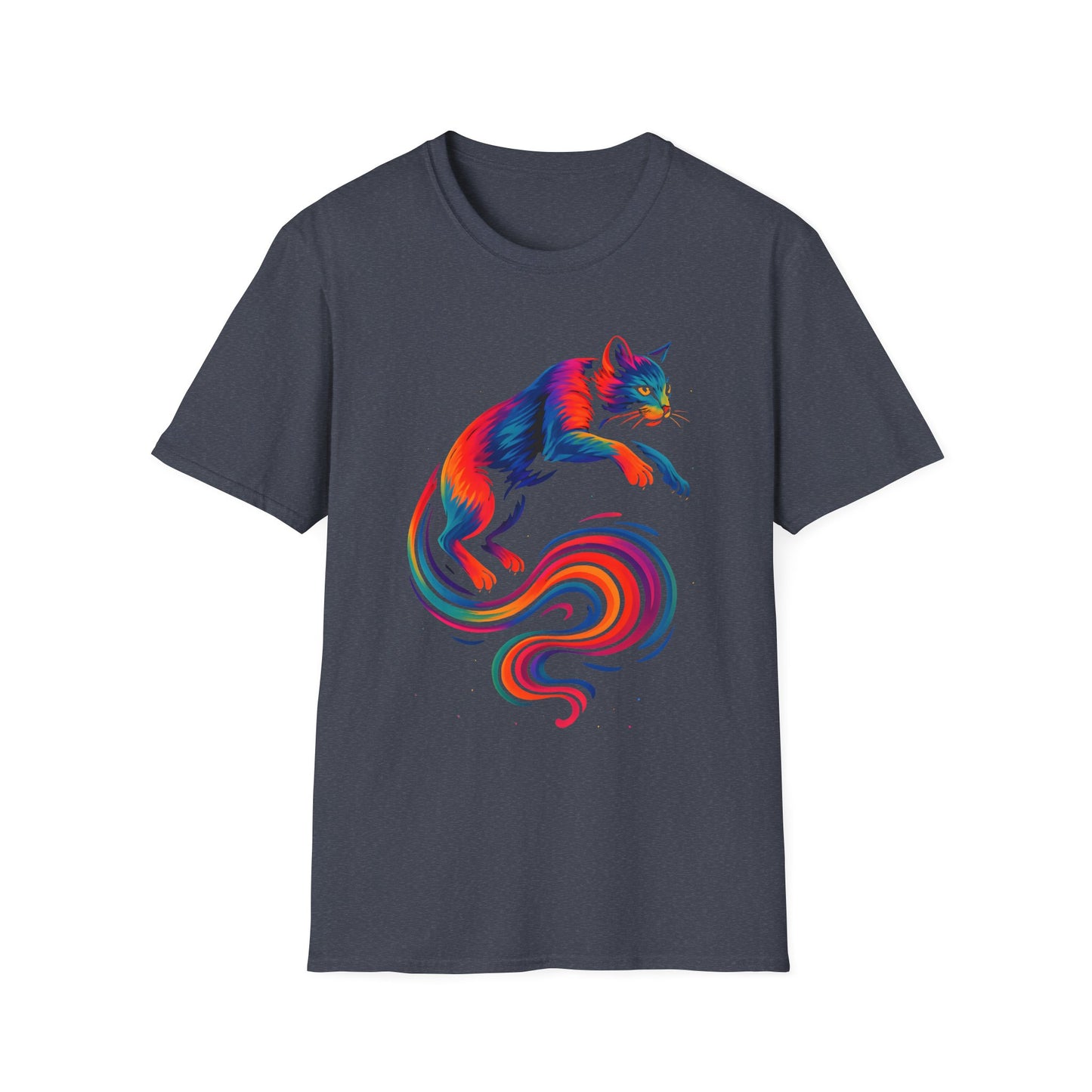 Rainbow Cat Unisex Softstyle T-Shirt, Colorful Cat Tee, Gift for Cat Lovers, Cute Pet Shirt, Fun Casual Outfit, Pride Apparel