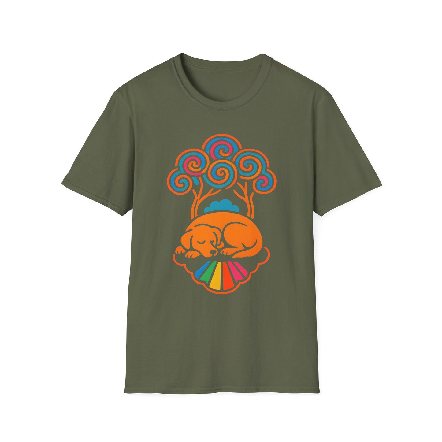 Colorful Sleeping Dog Trippy Tree Psychedelic T-Shirt , Comfortable Tee, Gift for Dog Lovers, Casual Style, Fun and Colorful Graphic